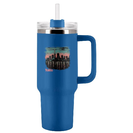 Tokyo Skyline Tumblers 40 Oz With Handle