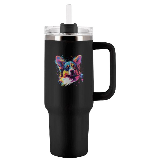 Watercolor Colorful Cardigan Welsh Corgi Tumblers 40 Oz With Handle