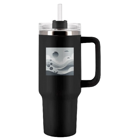 "Tranquil Monochrome Horizon" Tumblers 40 Oz With Handle