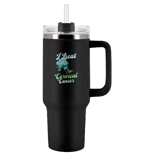 Cervical Cancer Awareness I Beat Cervical Cancer Tumblers 40 Oz With Handle