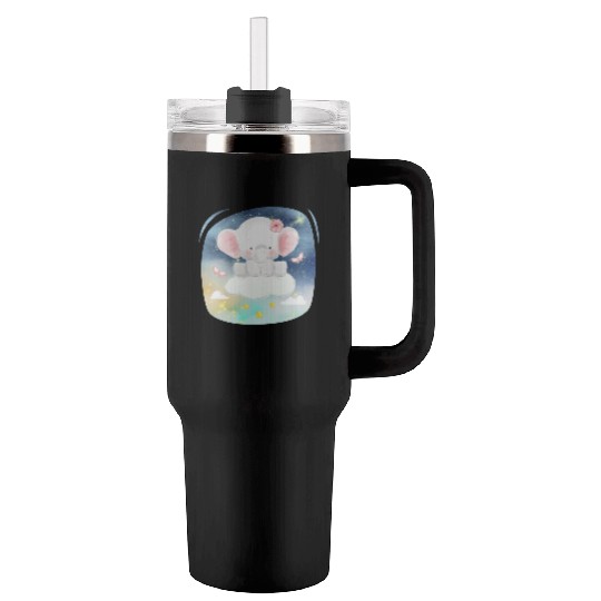 Baby Elephant Ride Up To Sky Using Cloud Excited Tumblers 40 Oz With Handle