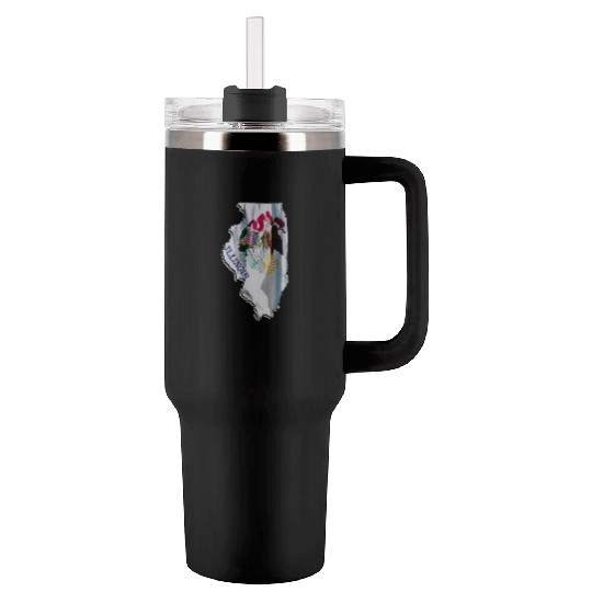 Illinois State Flag in Illinois State Map Tumblers 40 Oz With Handle