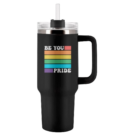 Be You LGBTQ Gay Lesbian Pride Ally Rainbow Flag Tumblers 40 Oz With Handle