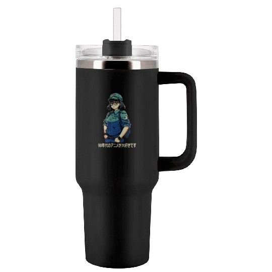 I Love 90s Anime: Japanese Kanji Art Tumblers 40 Oz With Handle