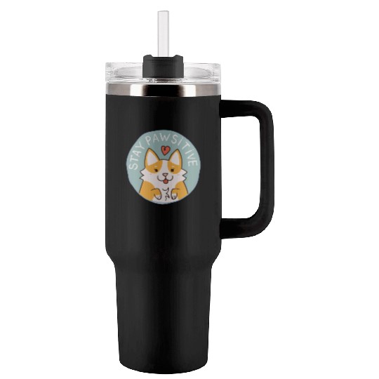 Corgi Pawsitive Badge Tumblers 40 Oz With Handle