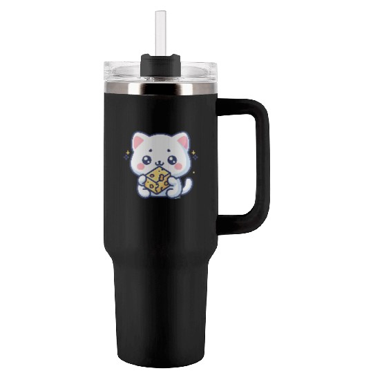 Cheese Cube Cat Tumblers 40 Oz With Handle