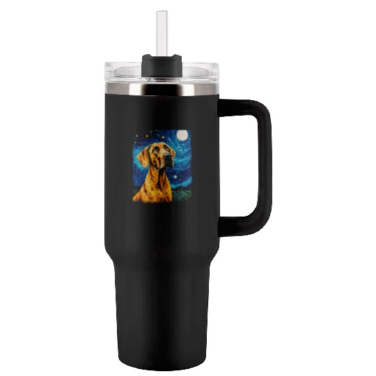 Great Dane Dog Starry Night Painting Tumblers 40 Oz With Handle