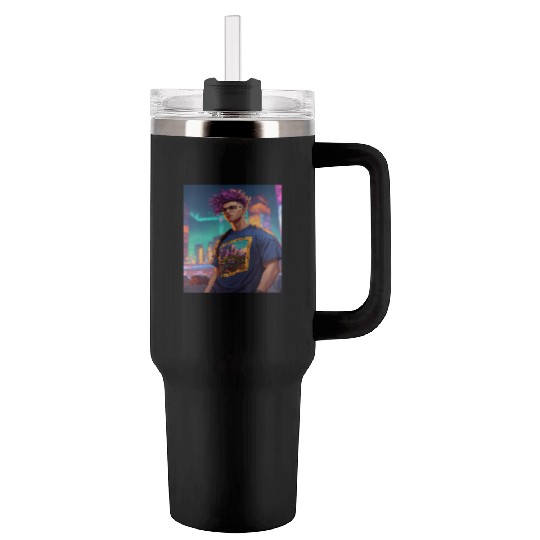 Edgy Cyberpunk Tumblers 40 Oz With Handle with Neon Vibes"