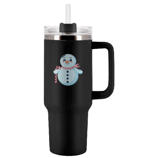 Whimsical Snowman with Candy Cane Tumblers 40 Oz With Handle