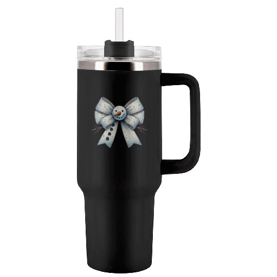 Snowman Coquette Bow, Merry Christmas Tumblers 40 Oz With Handle