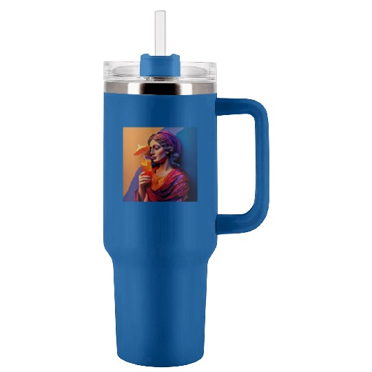 3D Artistic Lady with Tropical Drink in Vibrant Tumblers 40 Oz With Handle