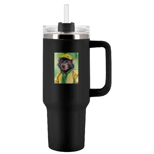 Green and Gold Tassie Devil Tumblers 40 Oz With Handle