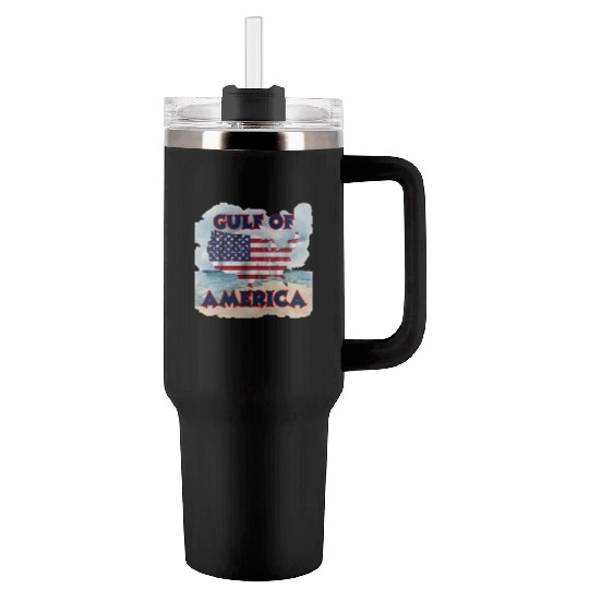 Map of American Flag Overlaying Waves Tumblers 40 Oz With Handle