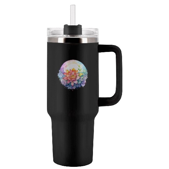 Retro Zen Lotus Mandala Rainbow Tumblers 40 Oz With Handle