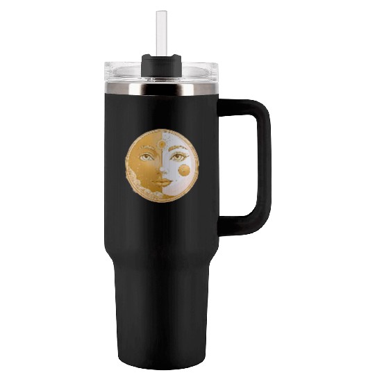 Celestial  Lunar Sun Face Art Tumblers 40 Oz With Handle