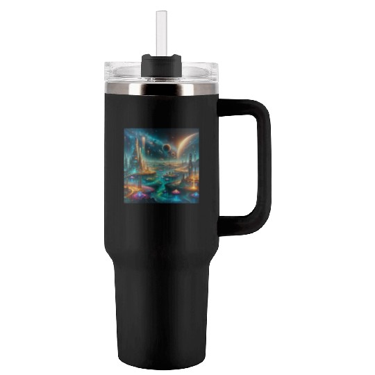 Futuristic Alien Landscape Design Fantasy Sci-Fi Tumblers 40 Oz With Handle
