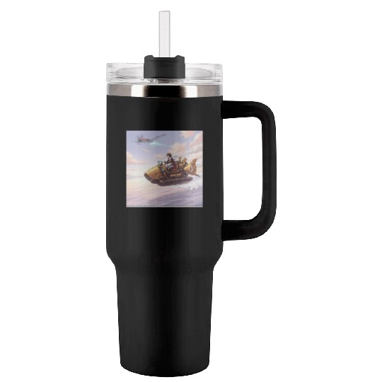 Sunset Island Boat Scene Tumblers 40 Oz With Handle