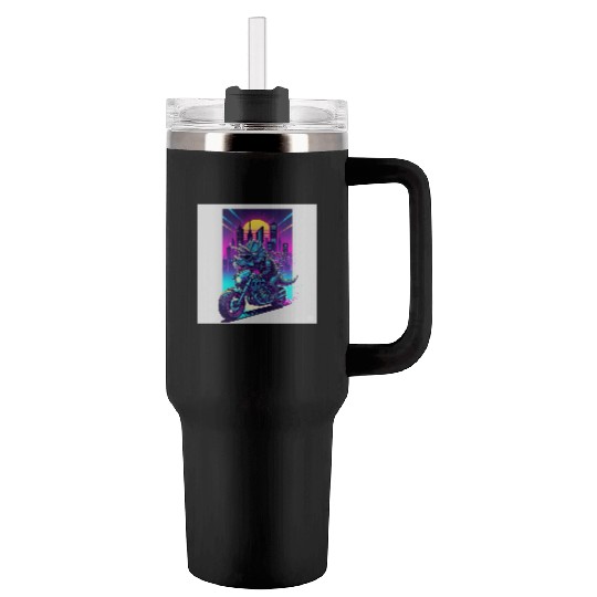 Futuristic Rhinoceros Cyber Ride Tumblers 40 Oz With Handle