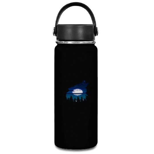 Howling wolf full moon forest howling wild Vacuum Flask