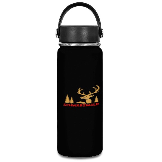 Red deer in the forest design for Black Forest Vacuum Flask