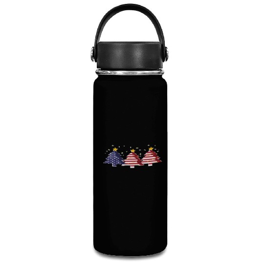 Christmas Tree American Flag Patriot Vacuum Flask