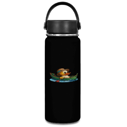 Cute duck in rowboat with summer hat and flower Vacuum Flask