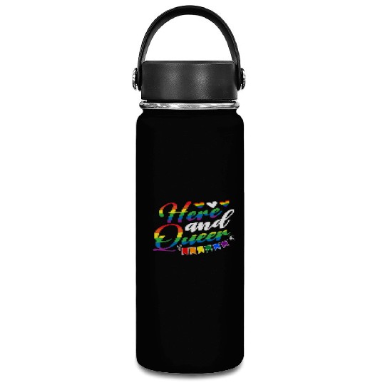 Here And Queer LGBTQ Community Rainbow Pride Month Vacuum Flask
