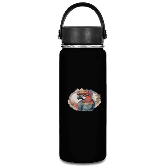 Colorful Parrot Watercolor Macaw Bird Flower Crown Vacuum Flask