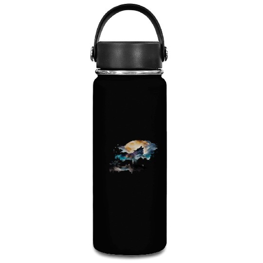 Mountain Wolf Multicolor Watercolor Portrait Vacuum Flask