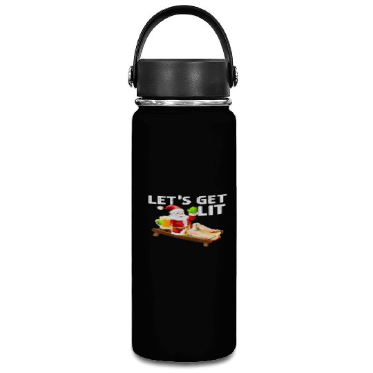 Lets Get Lit Santa Funny Christmas In July Santa Vacuum Flask