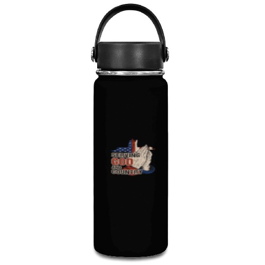 Serving God And Country US Flag Cross Patriotic Ch Vacuum Flask