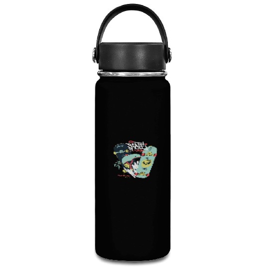 Black Light Green Modern Illustrated Skateboard Vacuum Flask