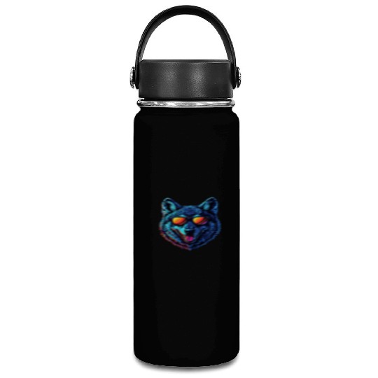 Cool Wolf Face Blue Wolf Wearing Sunglasses Vacuum Flask