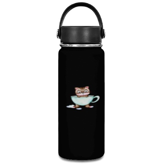Surprised Silly Cat Wearing Coffee Cup Vacuum Flask