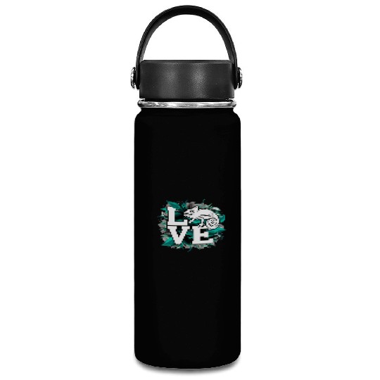 Chameleon Lizard Love Green Teal Text Design Vacuum Flask