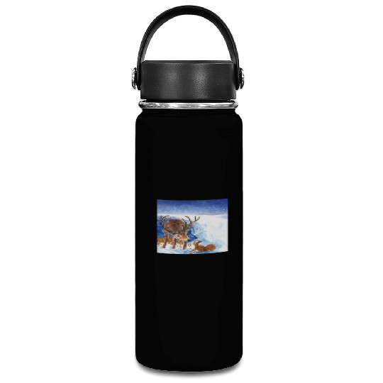 Red Deer and Squirrel in Winter Illustration Vacuum Flask