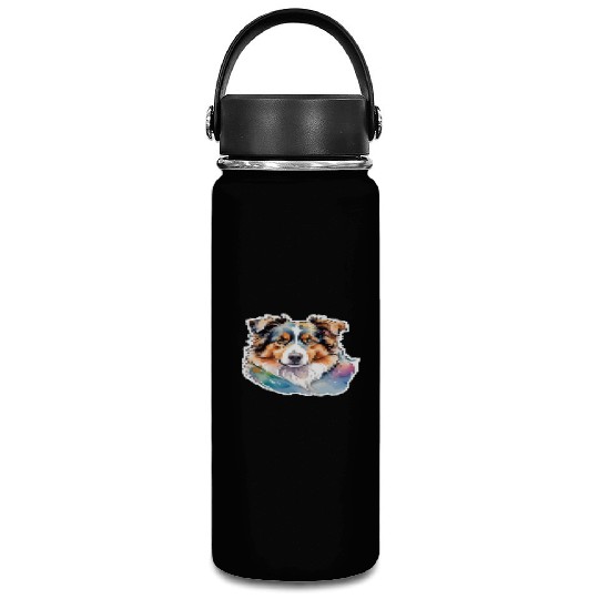 Australian Shepherd Watercolor Vacuum Flask