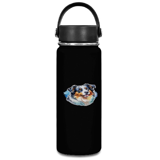 Australian Shepherd Watercolor Vacuum Flask