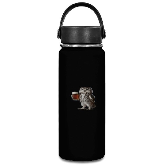 Owl Drinking Beer Realistic Vacuum Flask