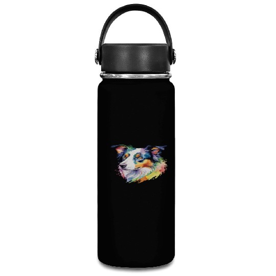 Border Collie Watercolor Vacuum Flask