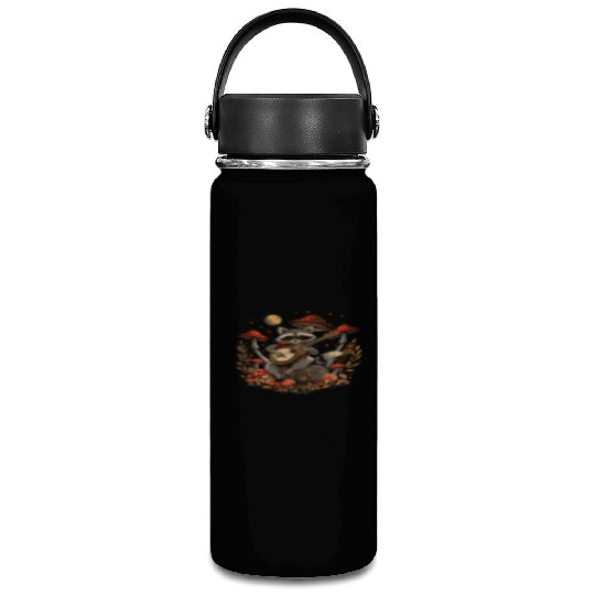 Cottagecore Aesthetic Racoon Playing Guitar Mushro Vacuum Flask