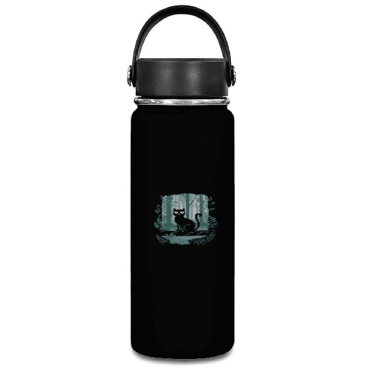 Cottagecore Black Cat In enchanting Forest Vacuum Flask