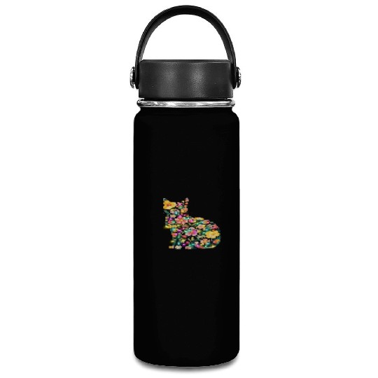 Floral Cat Silhouette nature santa christmas light Vacuum Flask