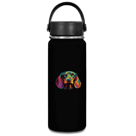 Watercolor Colorful Black And Tan Coonhound Vacuum Flask