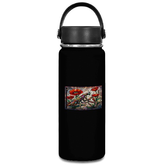 Praying mantis stained glass vibrant poppy flower Vacuum Flask