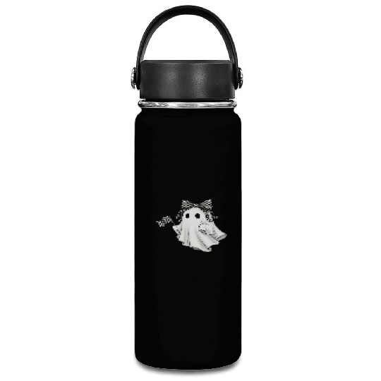 Ghost Boo Checkered Bow Race Day Racing Flag Racer Vacuum Flask