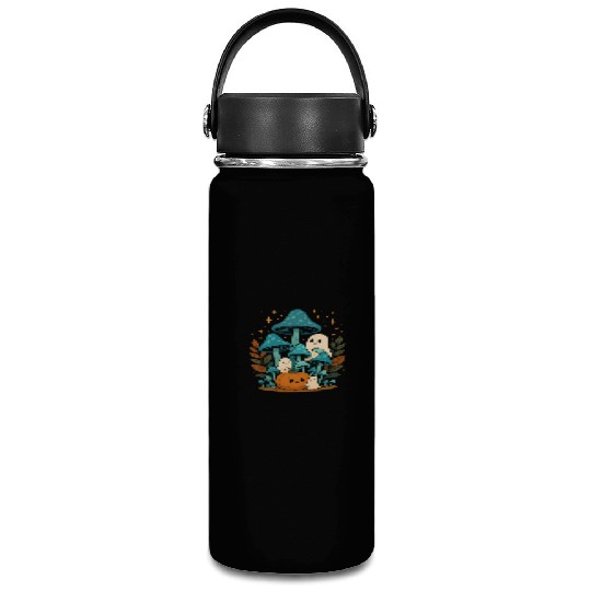 Whimsical Ghost and Mushroom Halloween Scene Vacuum Flask