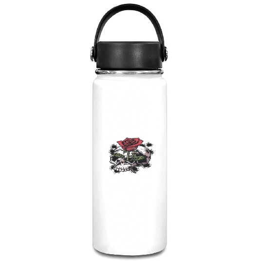 Bullets and Skull Roses Aesthetic Dripping Pattern Vacuum Flask