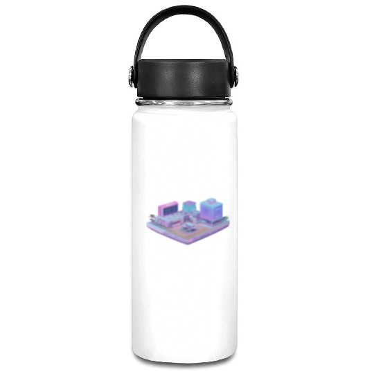 Future Cityscape - 3D Isometric Vaporwave Vacuum Flask
