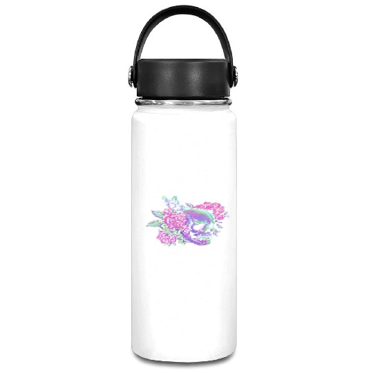 Skeleton Vacuum Flask, Neon Skull Roses Gothic Skeleton